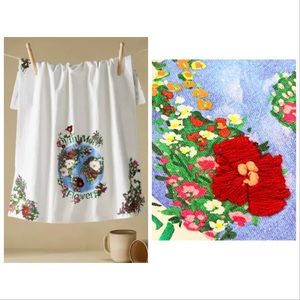 Anthropologie Plant More Flowers Earth Kitchen Embroidered Dish Towel New